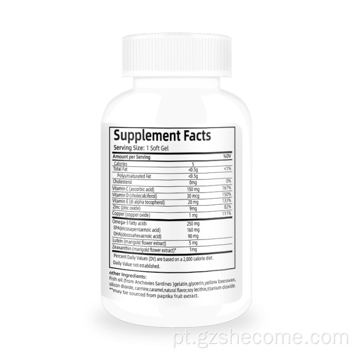 Suplemento mineral de vitamina ocular contém softgels de zinco